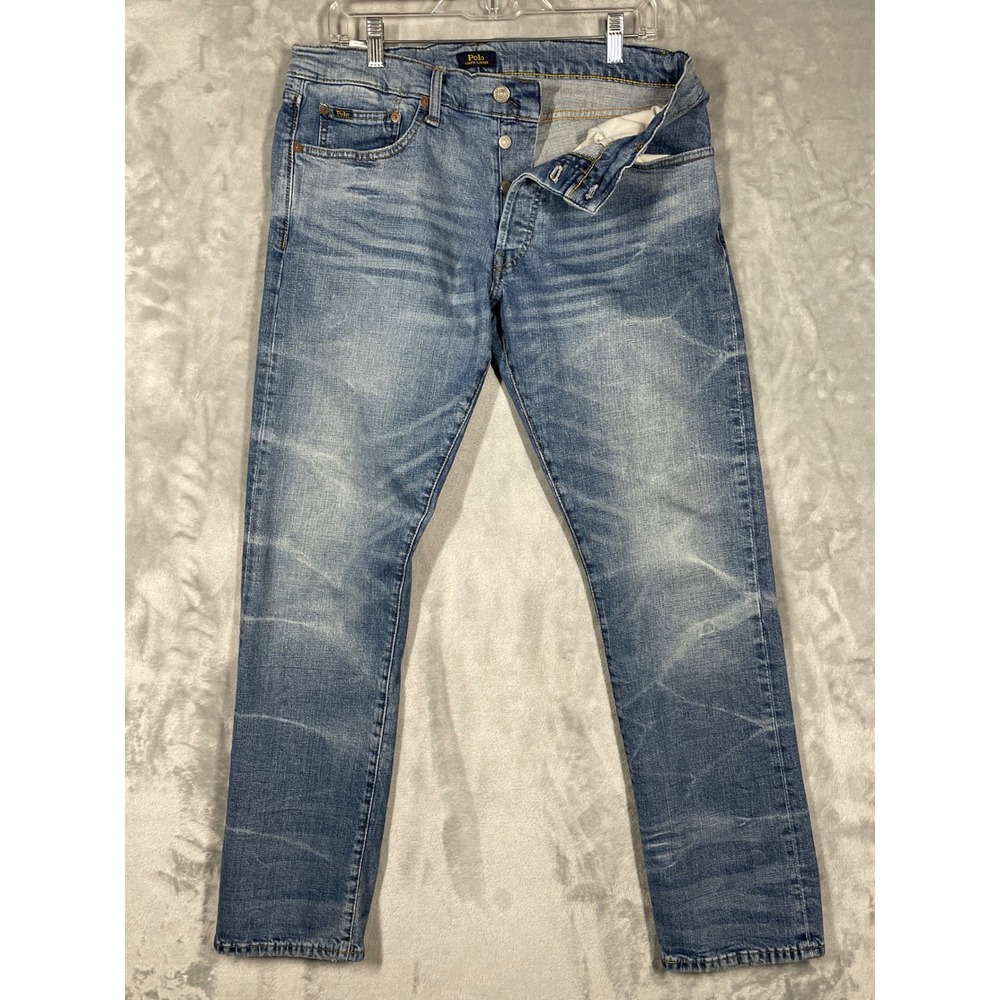 Polo Ralph Lauren Varick Slim Straight Jeans Mens 34x32 Medium Wash Button Fly